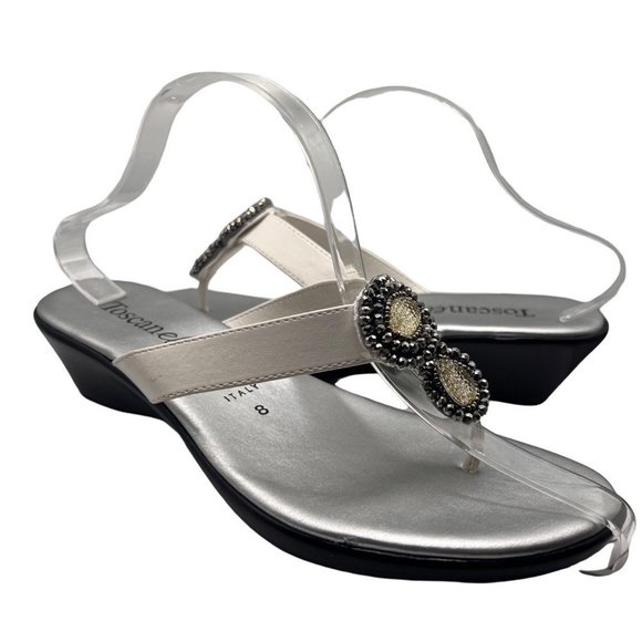 Toscanella Shoes - TOSCANELLA Women's White Sandals Wedge Heel Beaded Rhinestones size 8